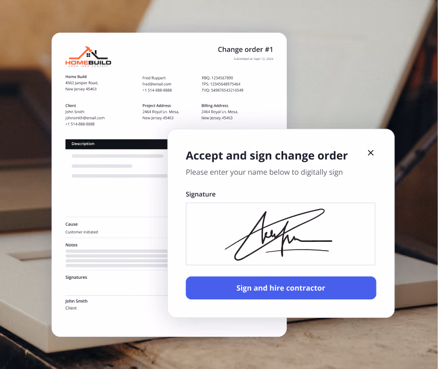 Homebuyer signing an upgrade change order electronically in Billdr