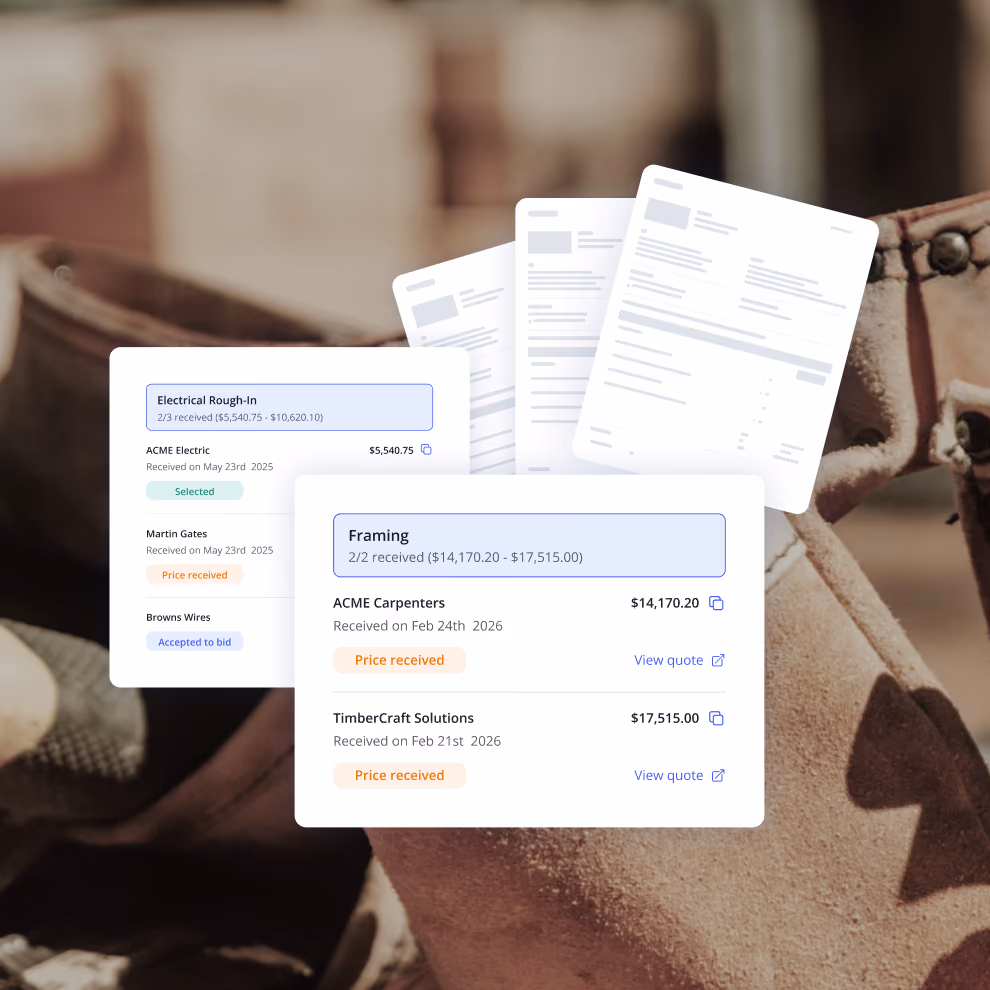 Comparing subcontractor bids side by side in Billdr, with each price and status