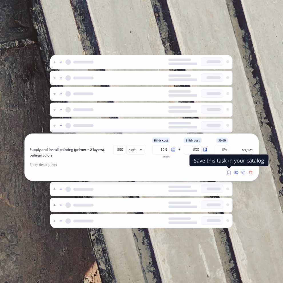 Saving an estimate line item to your cost catalog in Billdr so it can be reused in future quotes