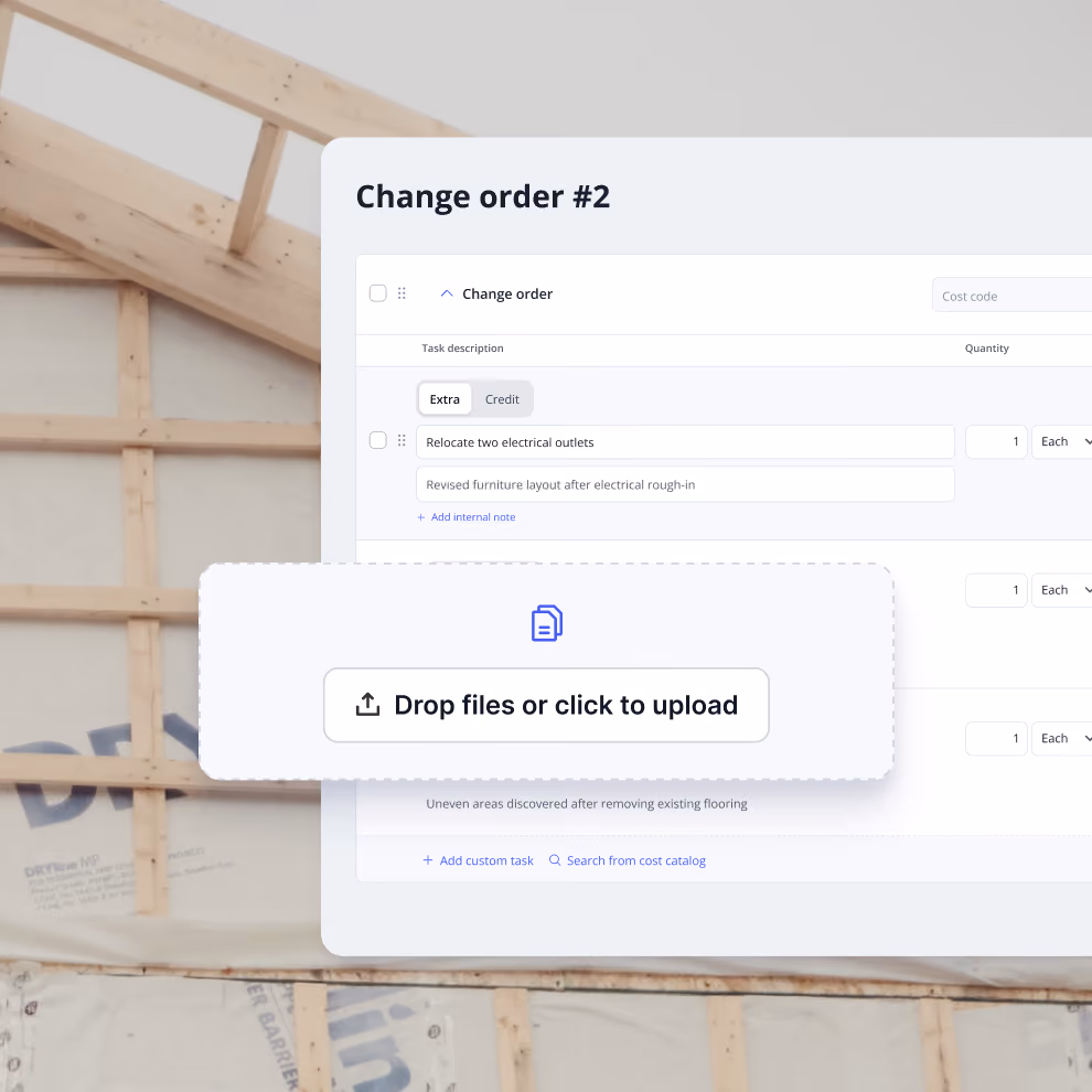 Editing a change order in Billdr with task details and file attachments