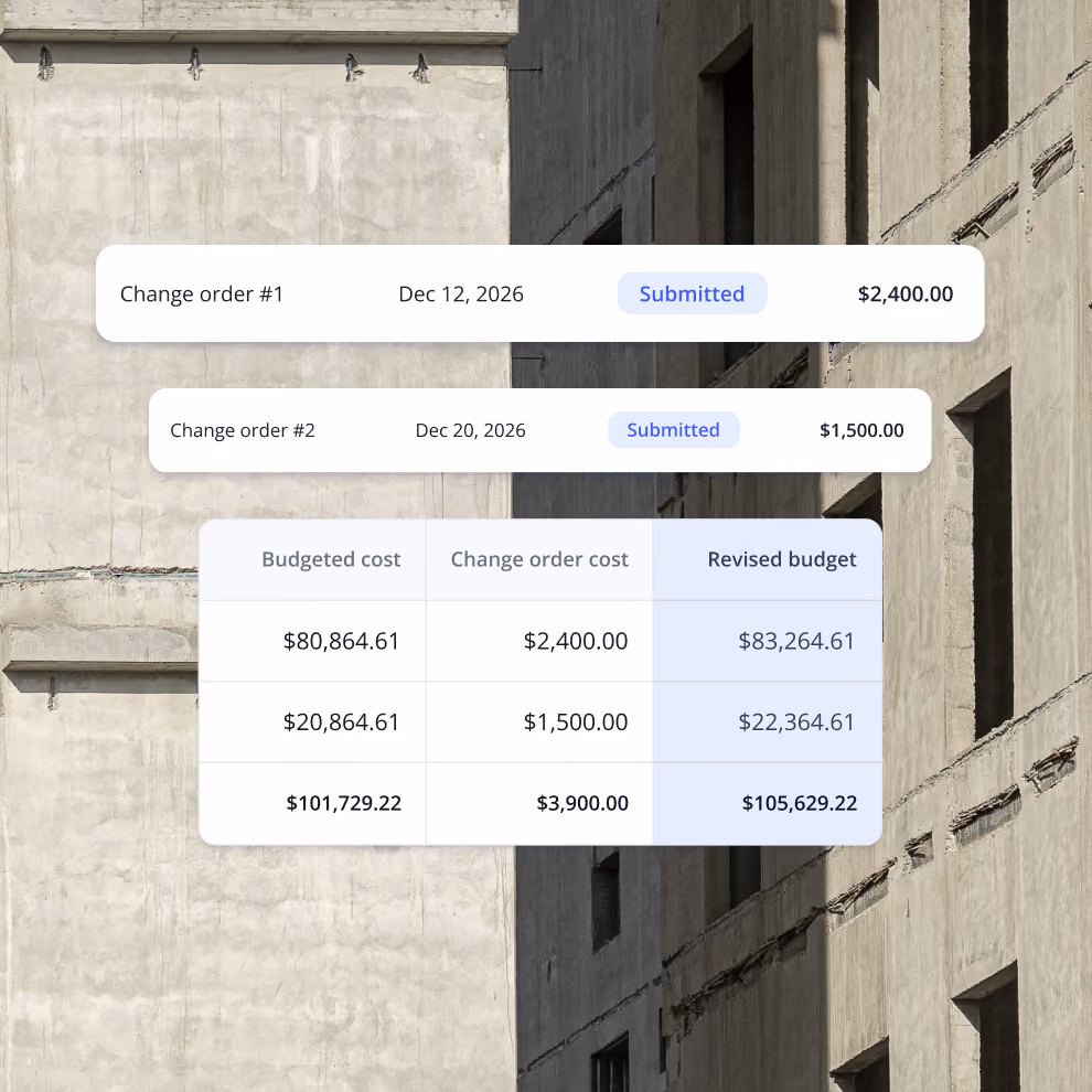 Submitted change orders in Billdr updating the project's revised budget automatically