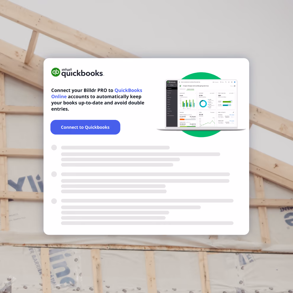 Billdr settings card for connecting a Billdr PRO account to QuickBooks Online
