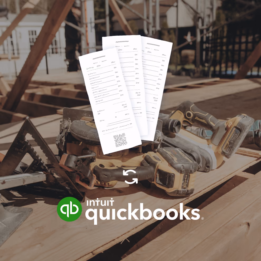Construction receipts syncing to QuickBooks from a jobsite with power tools
