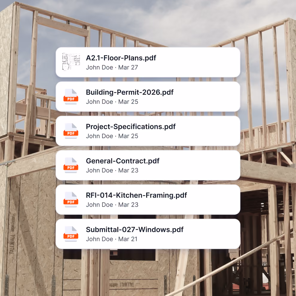Project plans, permits and documents listed in Billdr for quick access