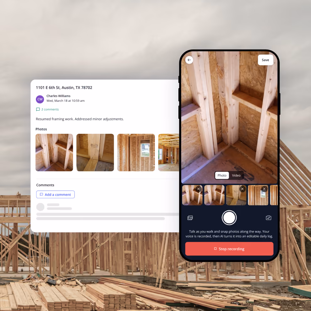 Recording a daily log with photos and voice notes in the Billdr mobile app