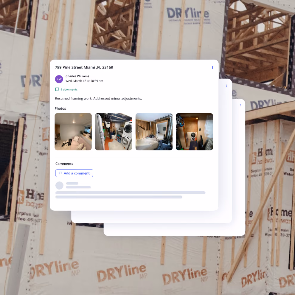 Billdr daily log entry with jobsite photos, notes and comments