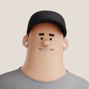 3D animated avatar of a man with a black cap, gray shirt, thick neck, wearing wireless earphones, and smiling subtly.