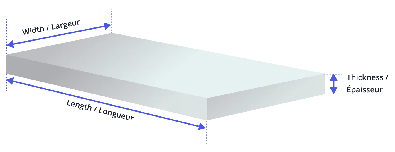 Picture of a board with measurements needed for board foot calculation.