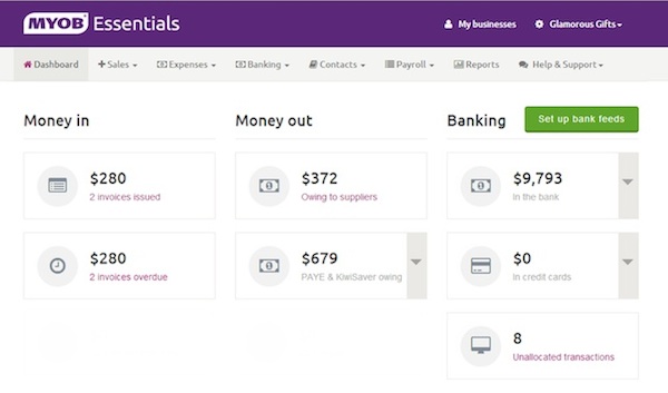MYOB Essentials Dashboard