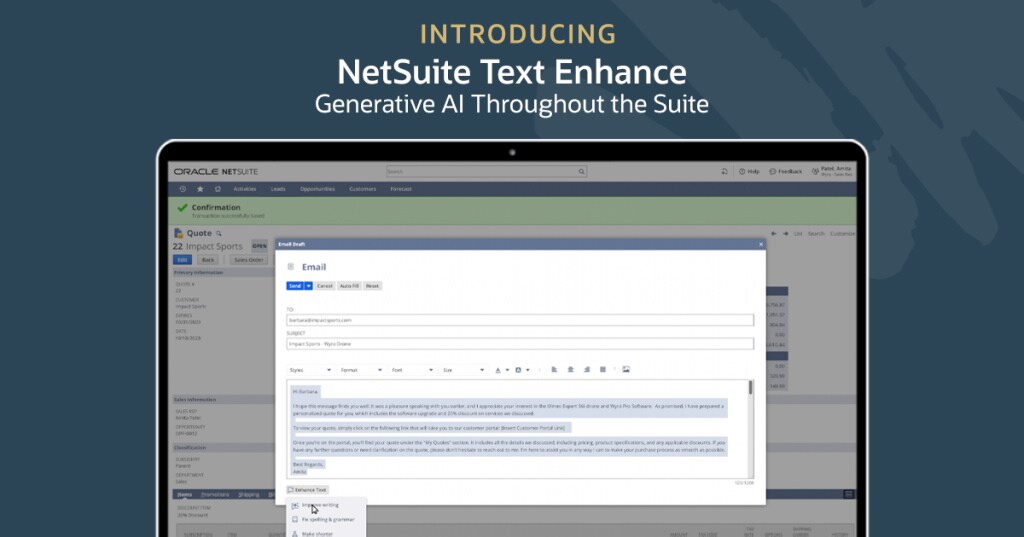 NetSuite Text Enhance interface.