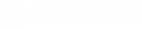 Weißes Zalando-Logo mit stilisiertem, orangem Dreieck-Symbol links neben dem Firmenname.