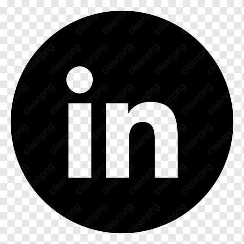 LinkedIn logo in white letters inside a black circle.