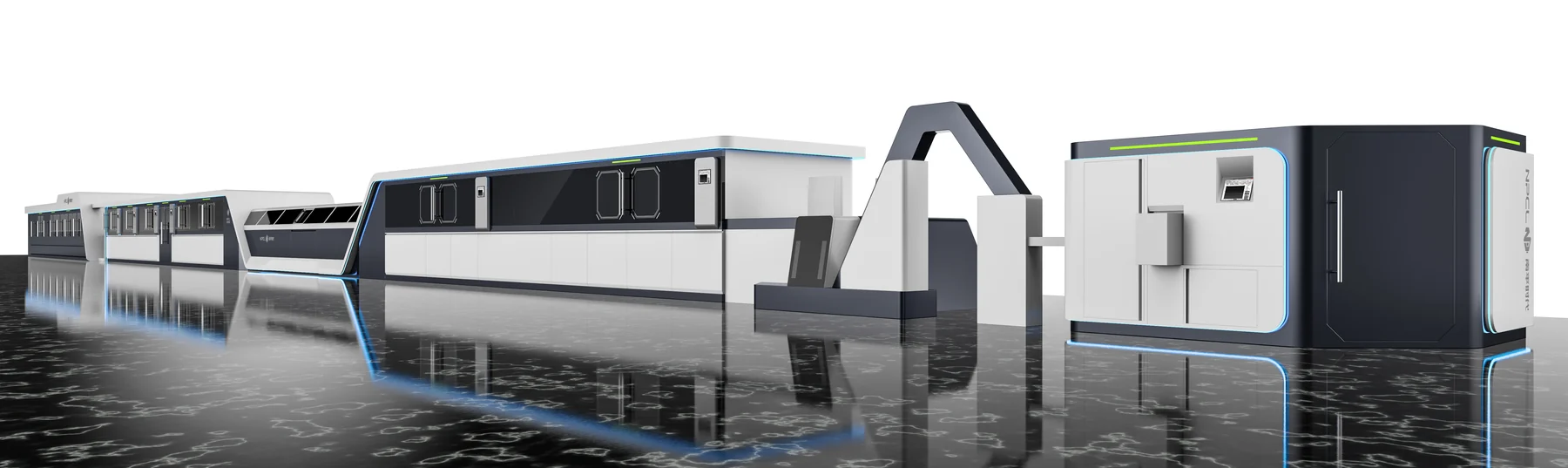 Battery production line design concept with integrated enclosure and blue status light strip