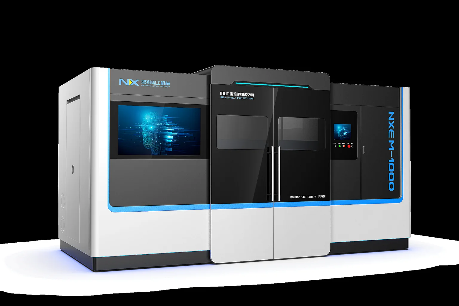 High-speed twisted pair machine after exterior redesign, left three-quarter view