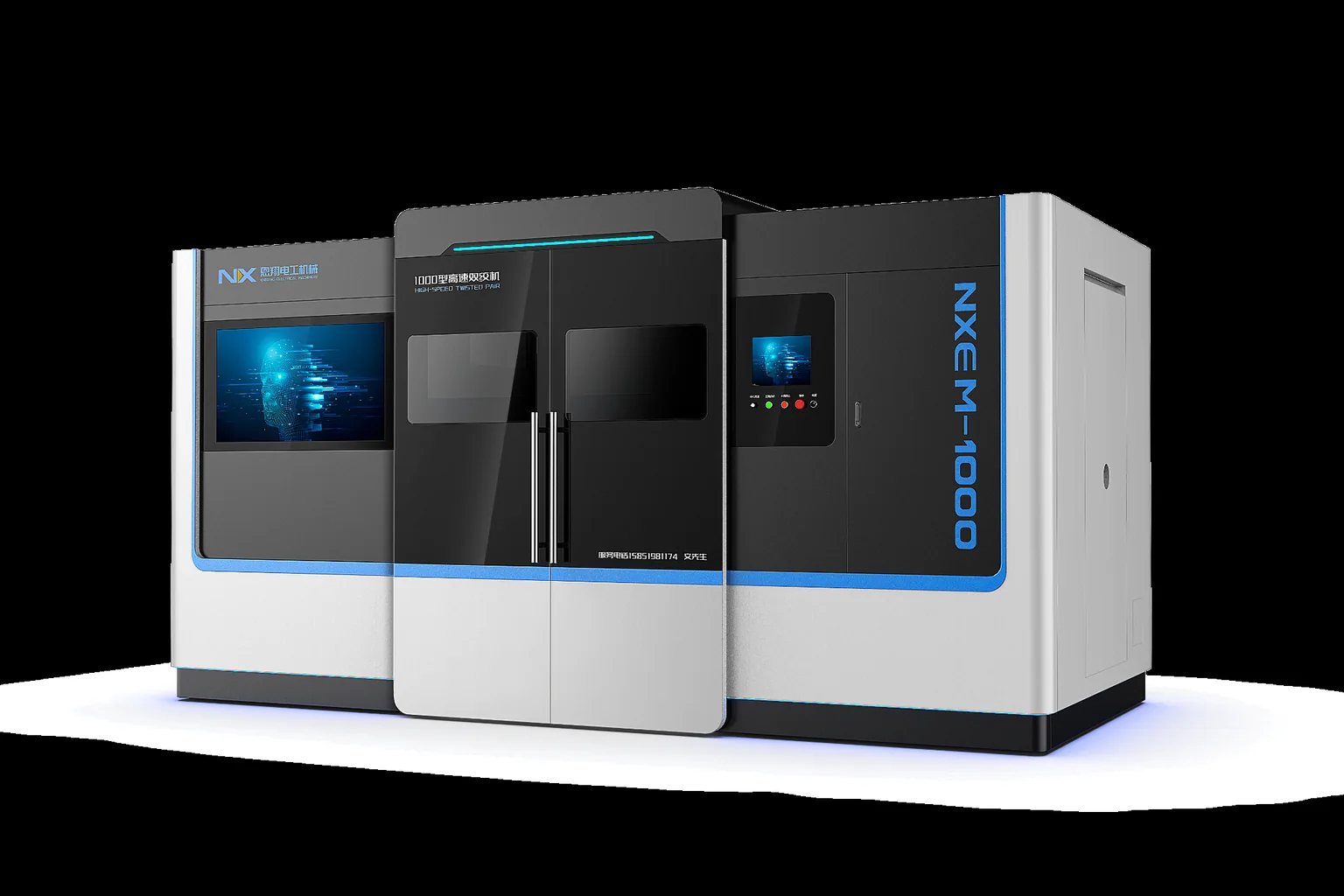 High-speed twisted pair machine after exterior redesign, right three-quarter view