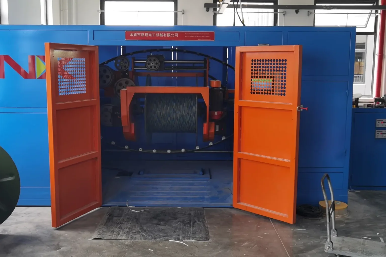 Original high-speed twisted pair machine with front access doors open