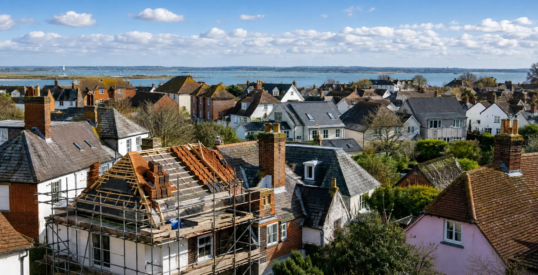 Emsworth's old streets run down to the harbour, and salt air reaches most of them. We repair and replace roofs across Emsworth, Southbourne and Westbourne, on harbourside cottages and modern housing alike.