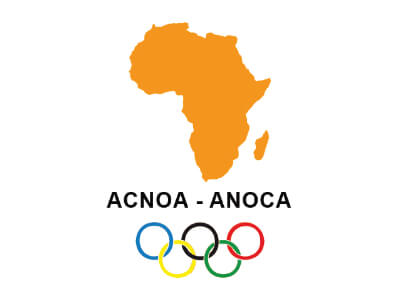 Orange map of Africa above ACNOA - ANOCA and Olympic rings logo.