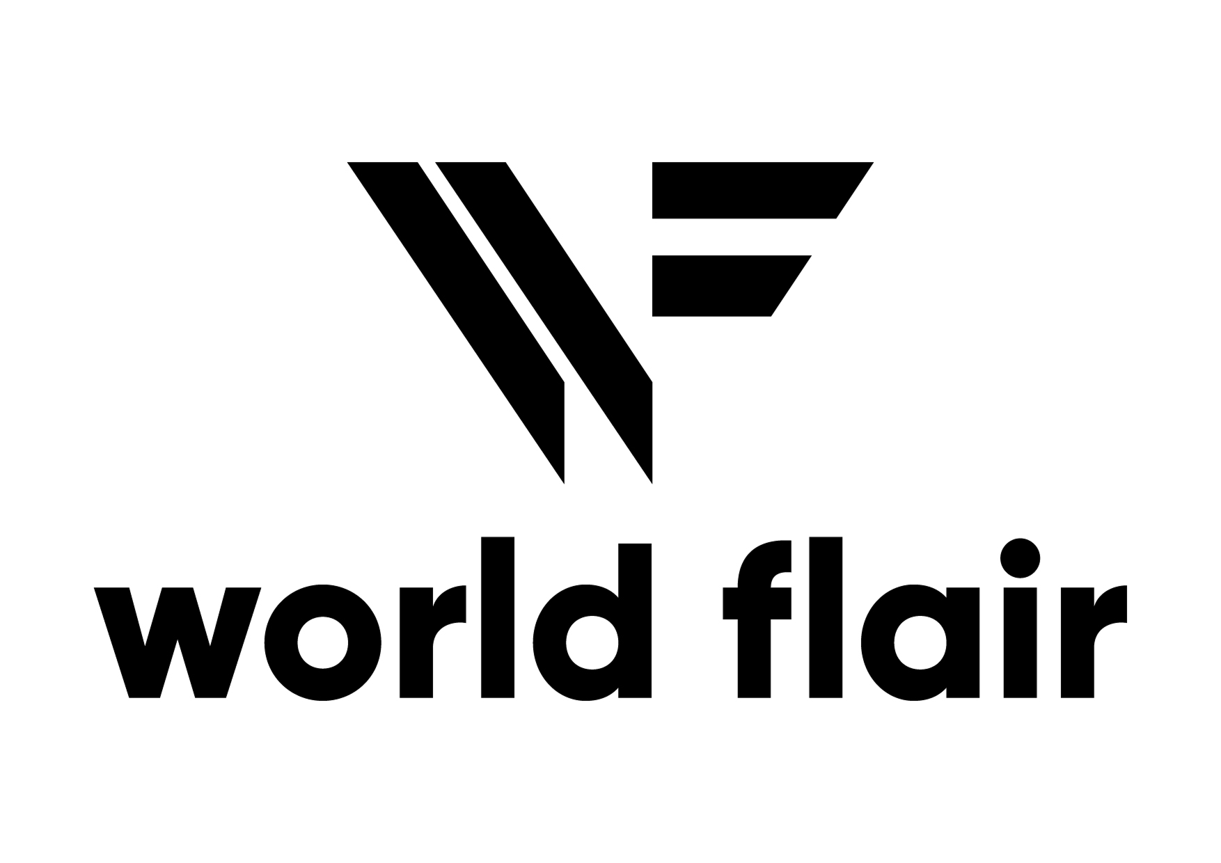 Black stylized WF logo above bold text saying world flair on white background.