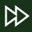 White fast forward icon with two overlapping right-pointing triangles on a black background.
