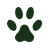 Dark green paw print icon with four toes and a pad on a white background.