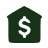 Green house icon with a white dollar sign inside representing finance or investment.
