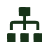 Simple green organizational chart icon with one top box connected to three bottom boxes.