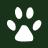 White animal paw print icon on dark green background.