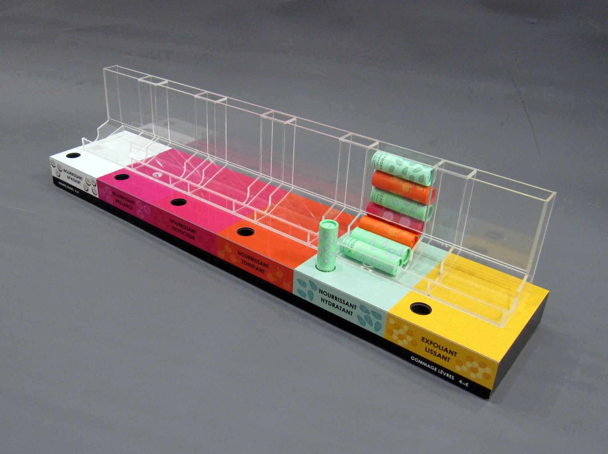 Colorful acrylic tray display