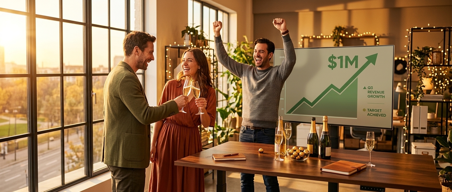 Founders celebrating a $1M startup milestone.