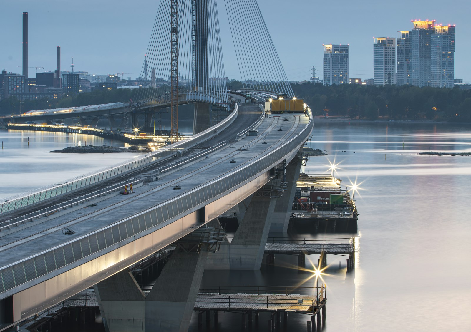 Cable-stayed bridge at dusk | Westside Construction Group