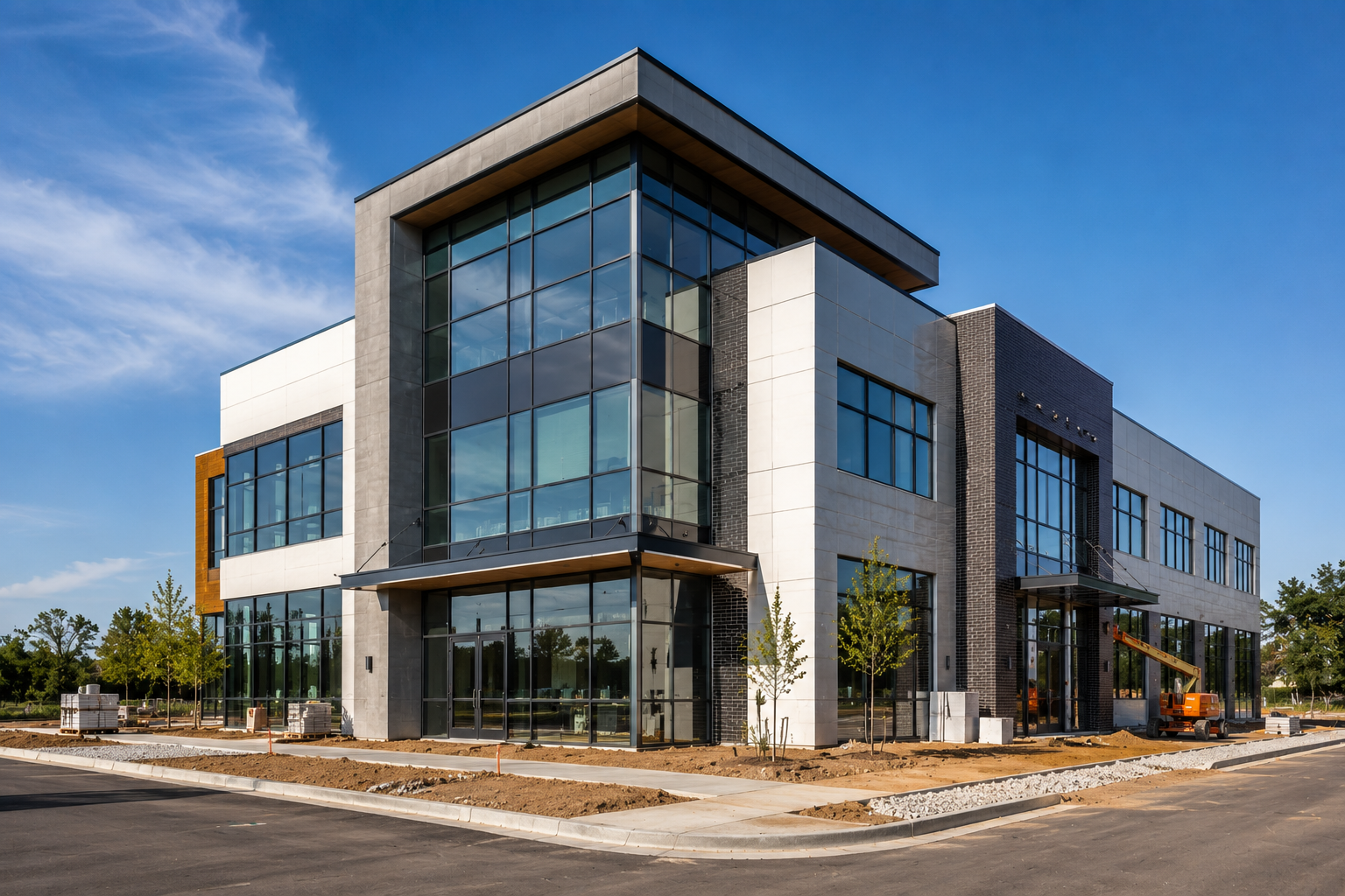 Active construction site with tower crane and equipment | Westside Construction Group