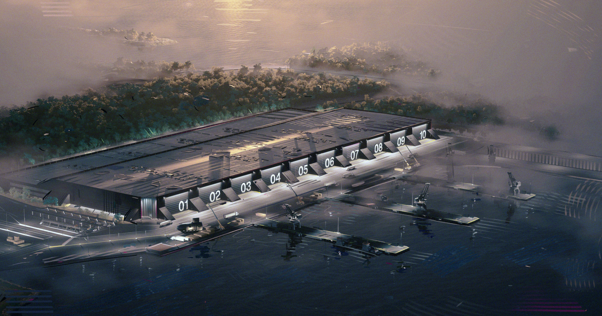 Rendering of Anduril's planned Arsenal-2 shipyard at Sparrows Point in Baltimore County, Maryland | Westside Construction Group