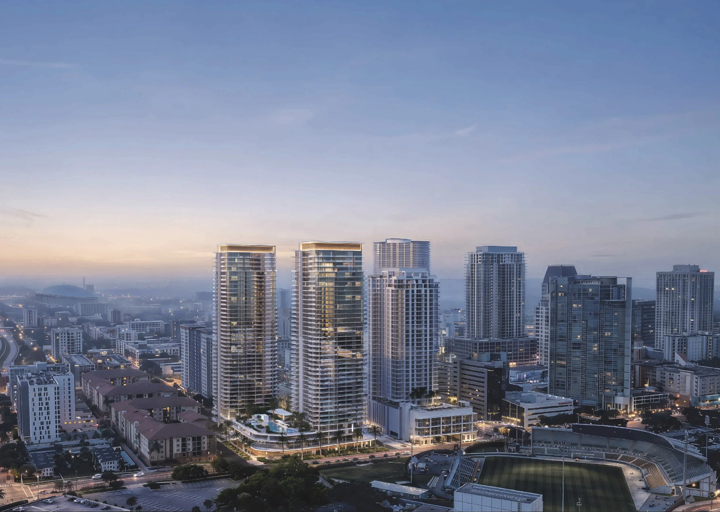 Rendering of two 44-story condominium towers planned on the Hilton Bayfront site in downtown St. Petersburg | Westside Construction Group