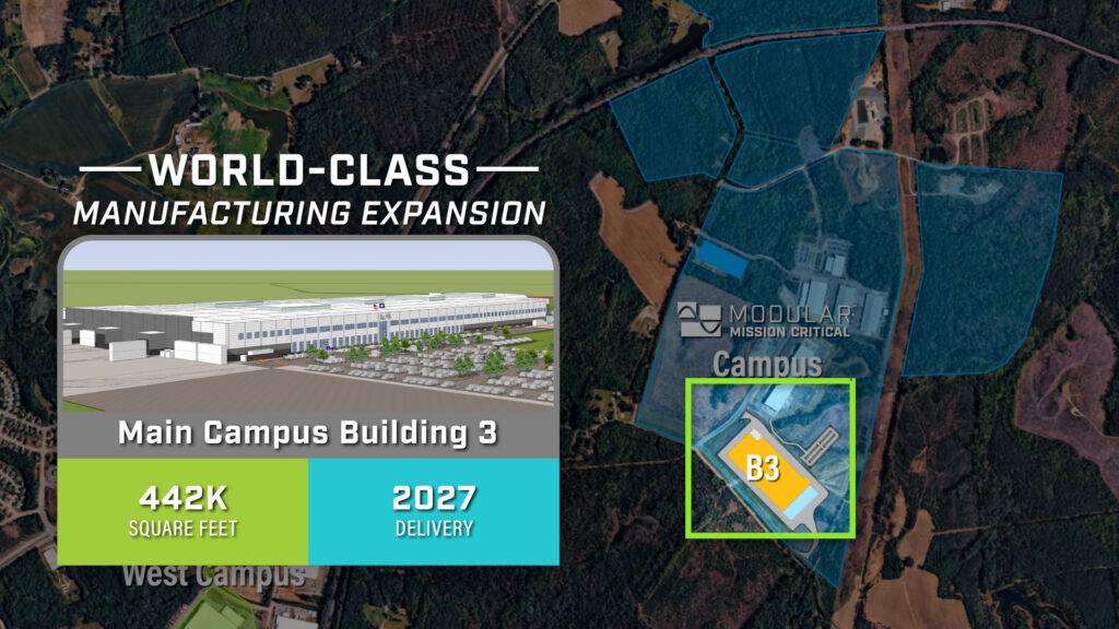 Rendering of M.C. Dean's planned 442,000-square-foot manufacturing addition at its Modular Mission Critical campus in Caroline County, Virginia | Westside Construction Group