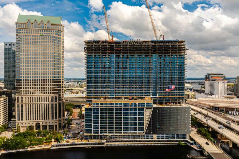 Pendry Tampa hotel and residences tower at its topping out along the Tampa Riverwalk in downtown Tampa | Westside Construction Group