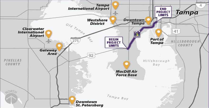 Map of the 4.5 mile section of the Lee Roy Selmon Expressway in Tampa planned for widening | Westside Construction Group