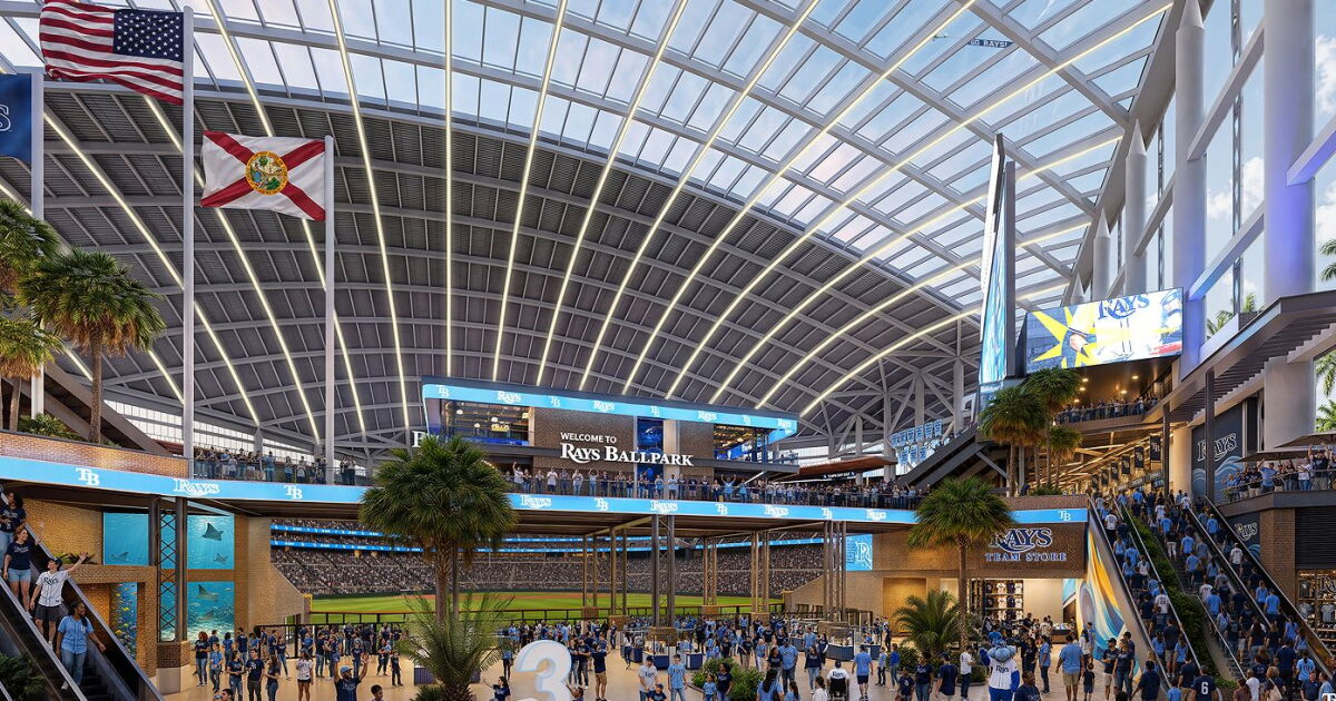 Image of the planned Tampa Bay Rays stadium from Tampa Bay 28 coverage of the TPO road vote | Westside Construction Group