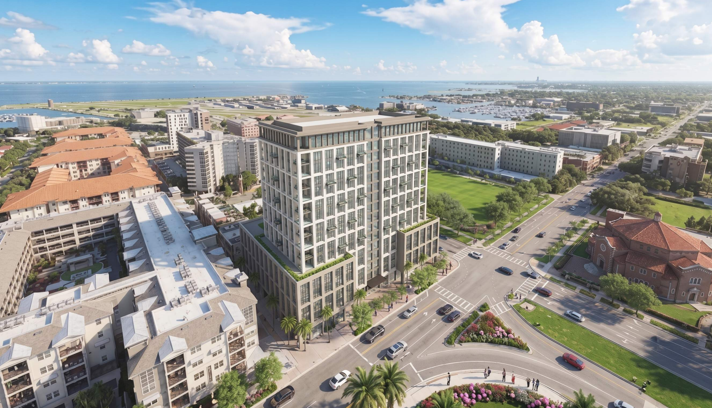 Rendering of The Beach Company's proposed 16-story apartment tower at 446 Fourth Street South in St. Petersburg | Westside Construction Group