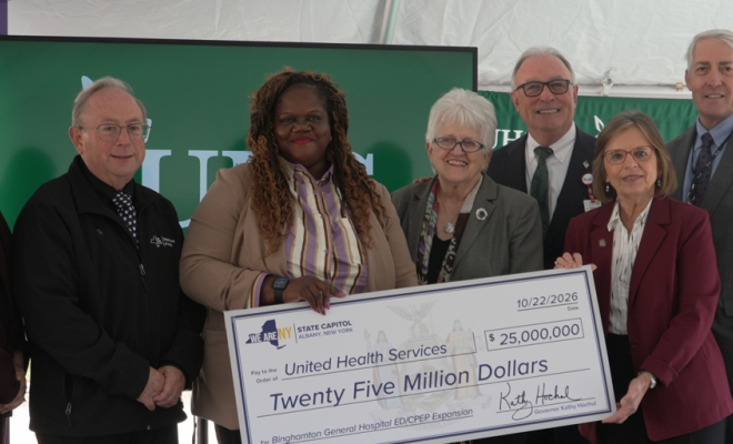 Officials hold a ceremonial check for the Binghamton General Hospital emergency department project | Westside Construction Group