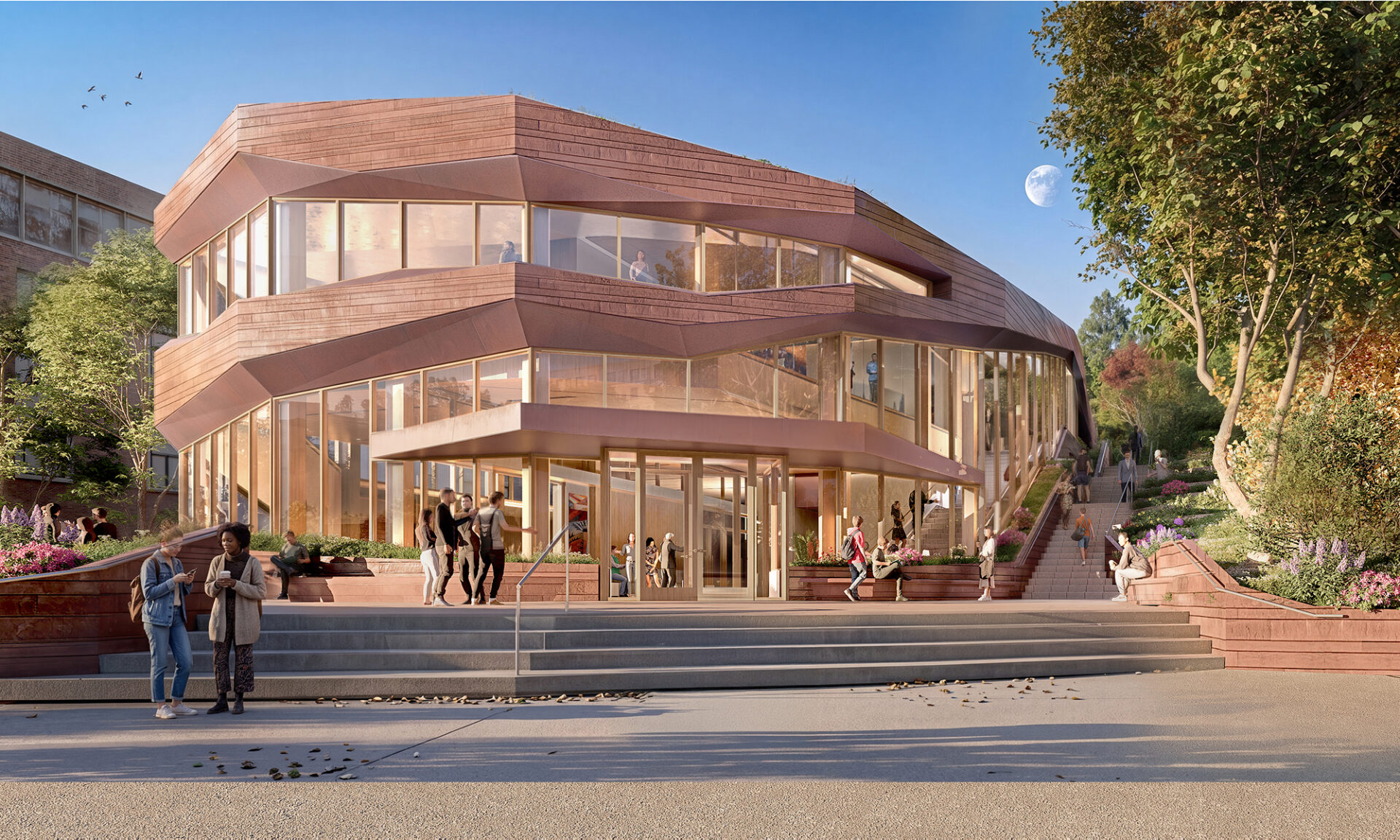 CetraRuddy rendering of the University of Rochester Student Life building exterior on the River Campus | Westside Construction Group