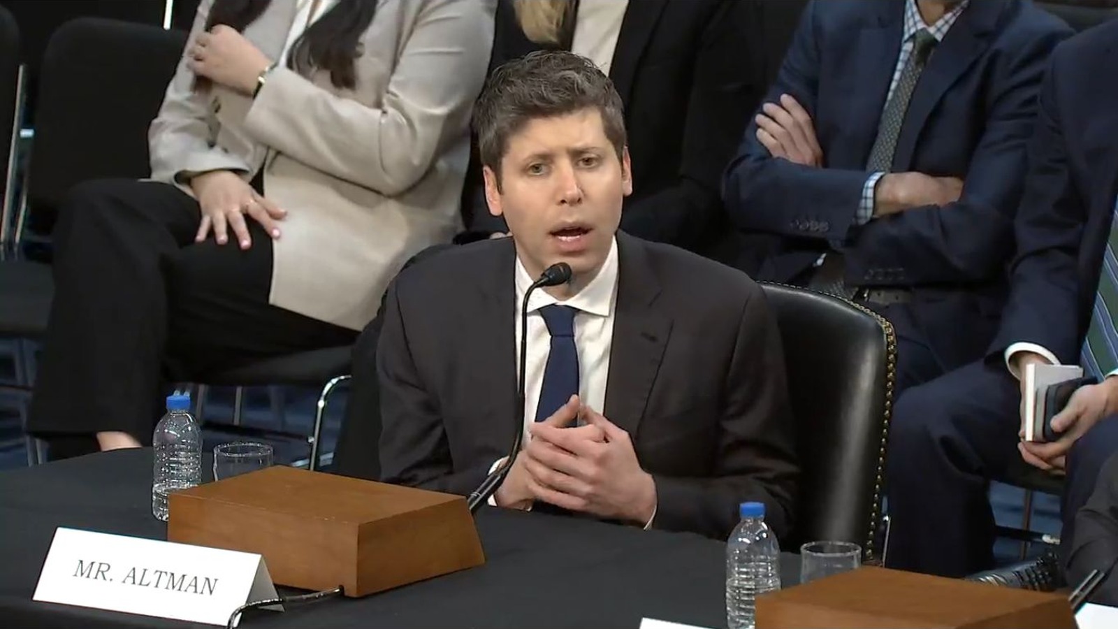 Sam Altman speaking at a US Senate Committee hearing on artificial intelligence in May 2025.