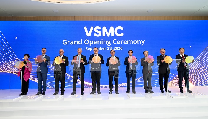 Guests at the opening of VSMC's 300 mm fab in Tampines, Singapore