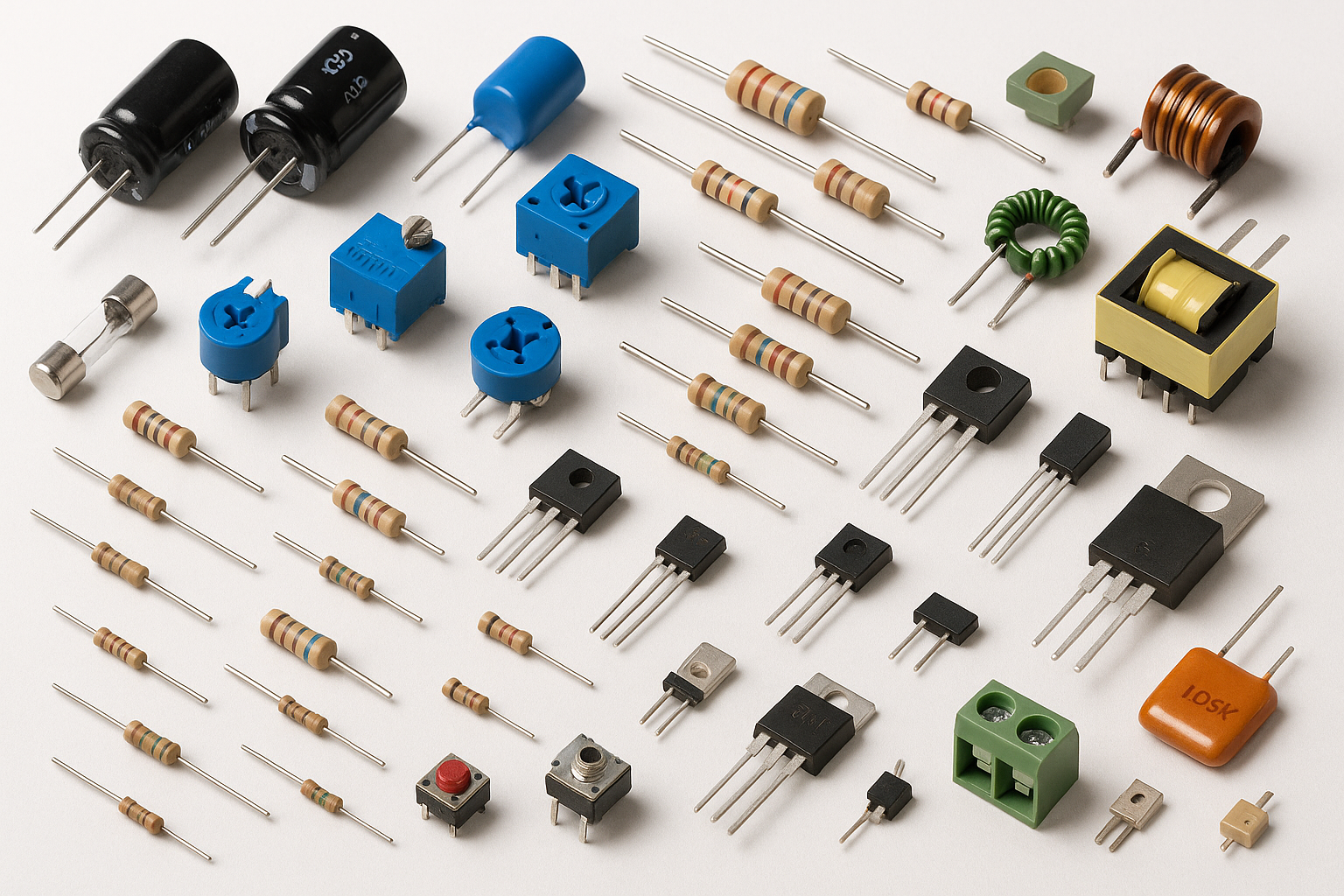 Assorted resistors, capacitors and inductors