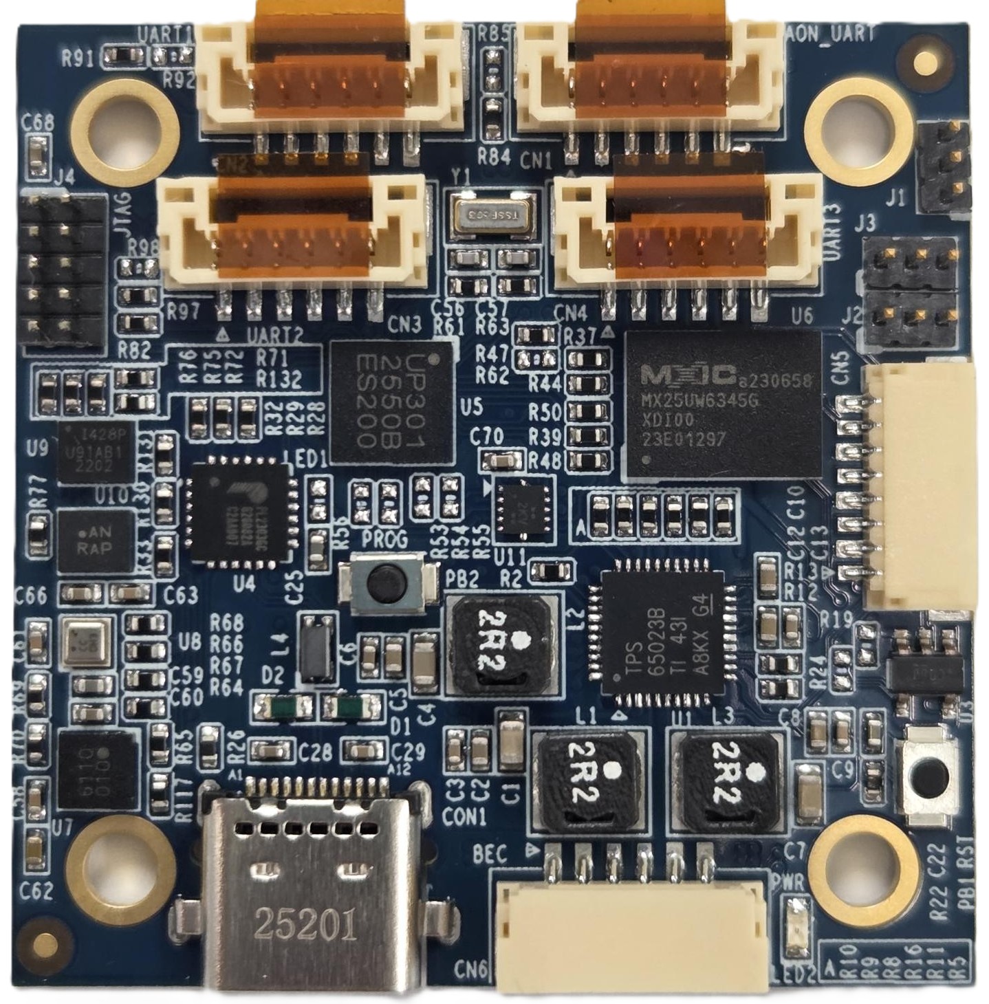 Top view of the Bluemag Pi RISC-V flight-controller board