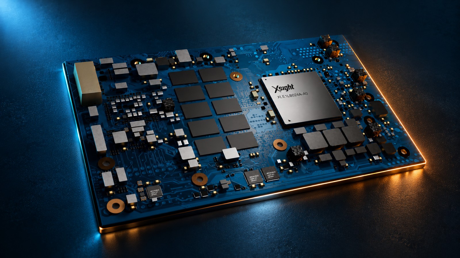 Xsight Labs DPU board pictured with the E1L announcement