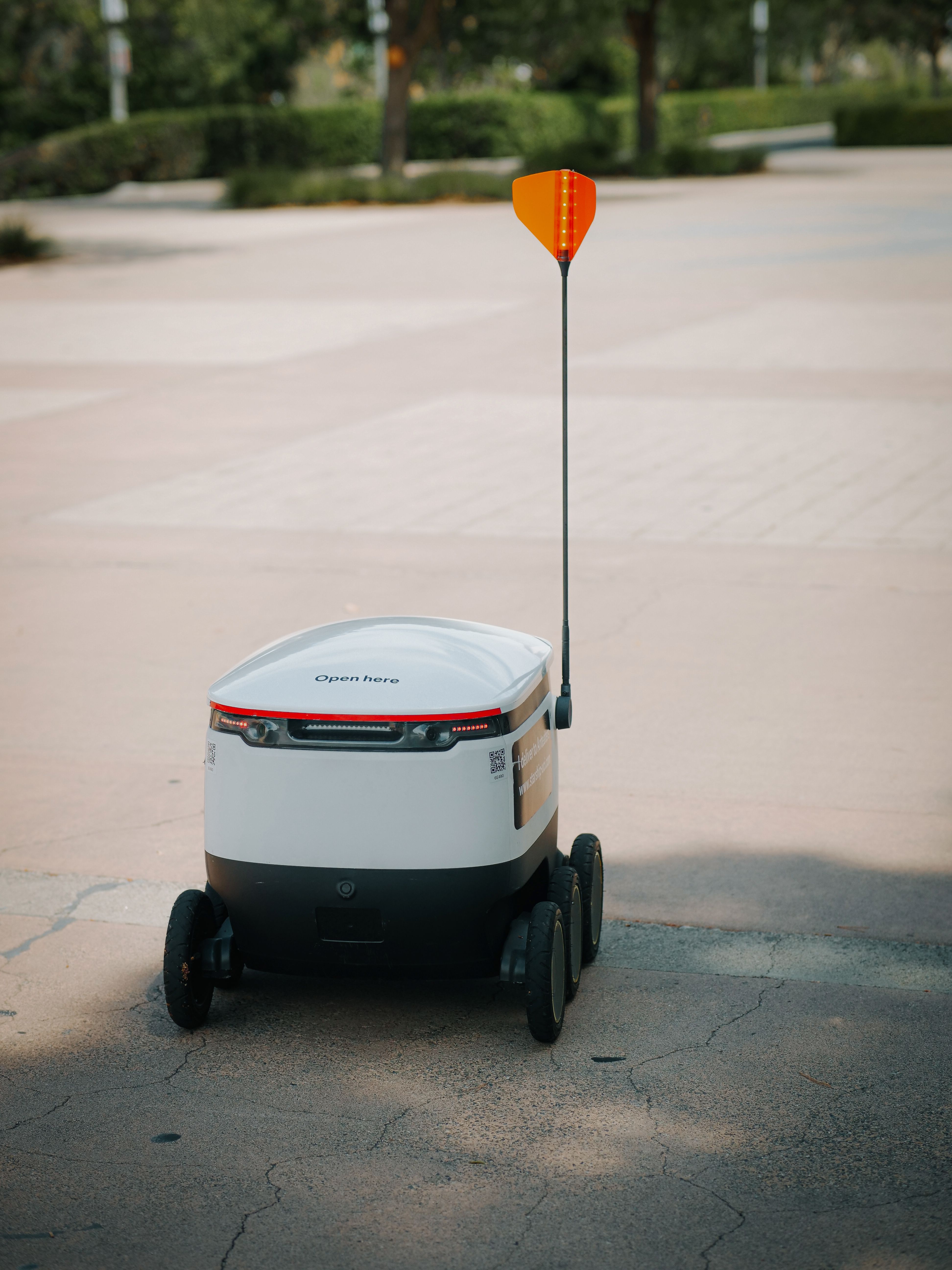 Illustrative autonomous delivery robot. It does not identify a vehicle using Xsens Sirius hardware.