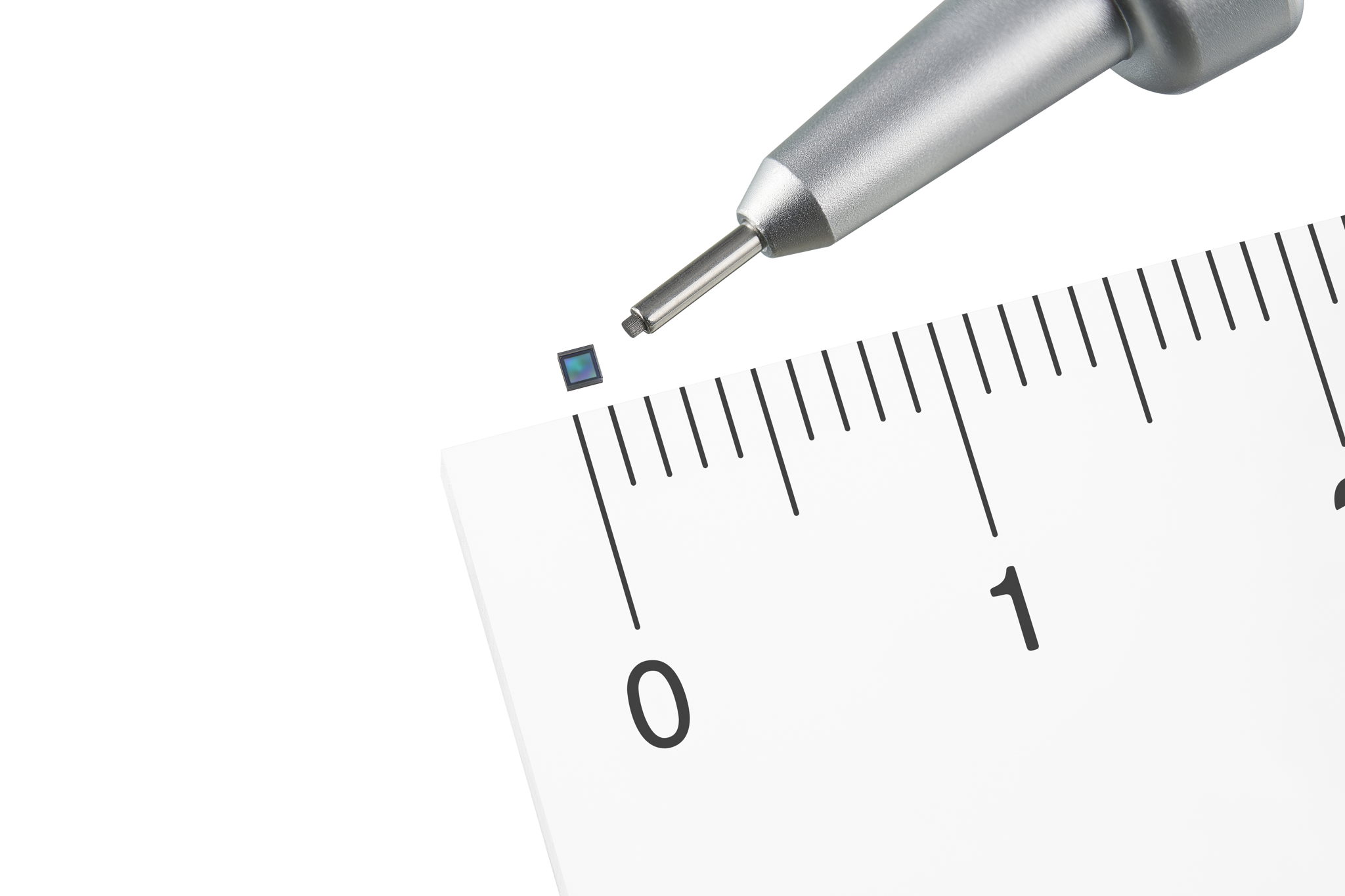 Sony IMX742 medical image sensor beside a millimetre scale