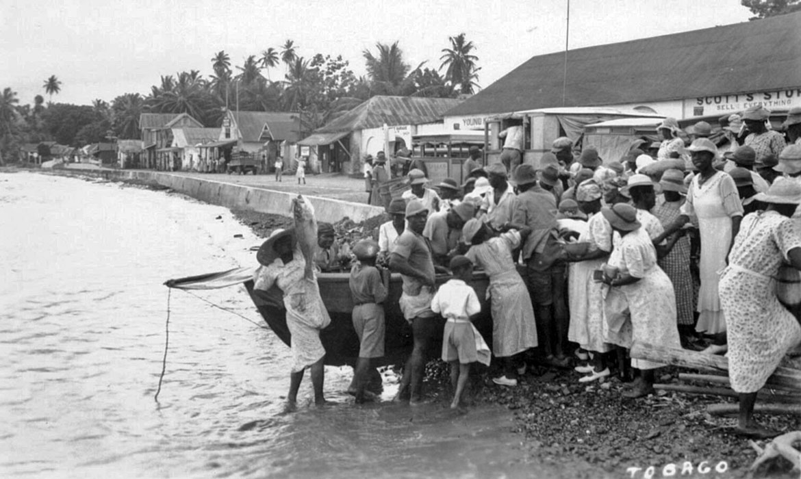 Labourers on the Trinidad shoreline during the 1780s sugar era
