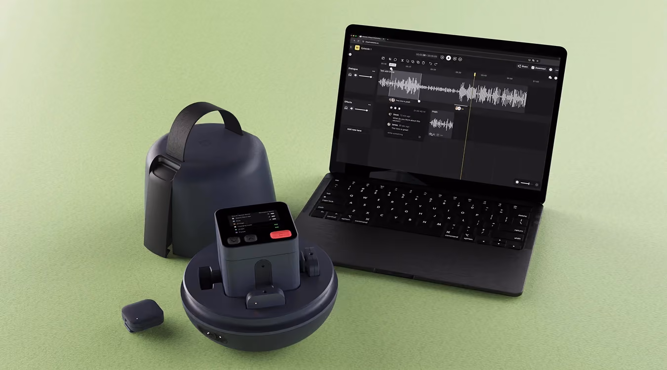 Portable podcast recording setup with wireless microphones
